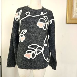 Entro Gray and Pink Crew Neck Sweater with Playful Design